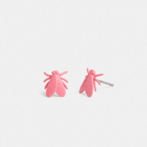 Women Coach Fly Stud Earrings Silver / Pink | IN_CH67856