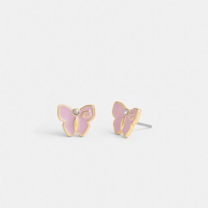 Women Coach Garden Butterfly Stud Earrings Gold / Purple | IN_CH75512