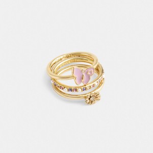 Women Coach Garden Charms Set Ring Gold | IN_CH71426