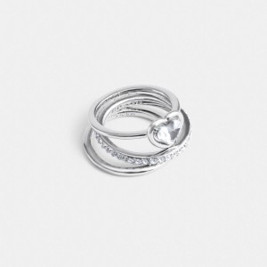 Women Coach Halo Heart Set Ring Silver | IN_CH74414