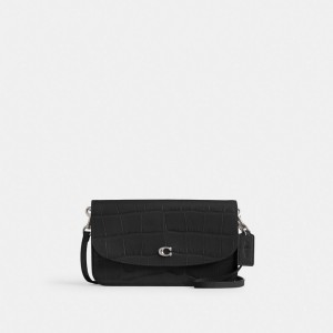Women Coach Hayden Croc Embossed Leather Crossbody Bags Silver / Black | IN_CH58347