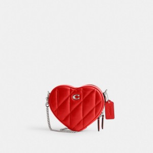 Women Coach Heart 14 With Pillow Quilting Nappa Leather Crossbody Bags Silver / Red | IN_CH19796