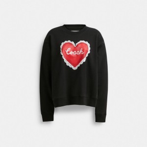 Women Coach Heart Crewneck Sweaters Black | IN_CH96767