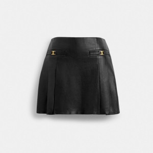 Women Coach Heritage C Leather Mini Skirt Black | IN_CH37022
