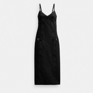 Women Coach Heritage C Long Denim In Organic Cotton Dress Blue Black | IN_CH67153