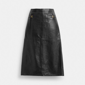 Women Coach Heritage C Long Leather Skirt Black | IN_CH96982