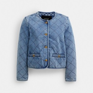 Women Coach Heritage C Quilted Denim In Organic Cotton Jackets Blue | IN_CH16114