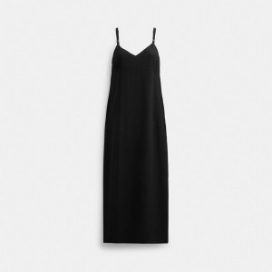 Women Coach Heritage C Silk Midi Dress Black | IN_CH38680