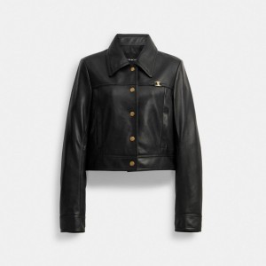 Women Coach Heritage C Snap Front Shrunken Jackets Black | IN_CH24746