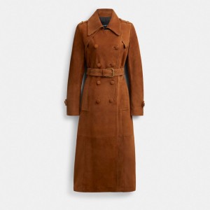 Women Coach Heritage C Suede Trench Jackets Brown | IN_CH41165
