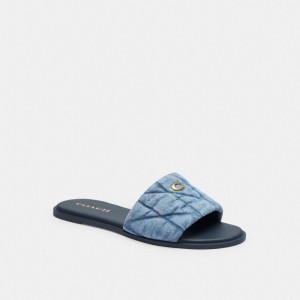 Women Coach Holly With Quilting Indigo Denim Sandals Indigo Blue | IN_CH19096