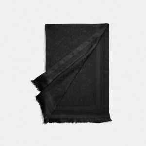 Women Coach Horse And Carriage Print Jacquard Stole Hats Black | IN_CH51116