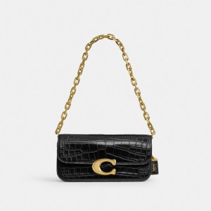 Women Coach Idol 23 In Alligator Brass Shoulder Bags Black | IN_CH65015
