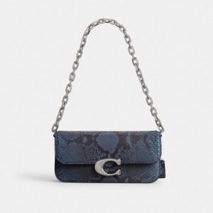 Women Coach Idol 23 In Python Shoulder Bags Silver / Blue | IN_CH91225