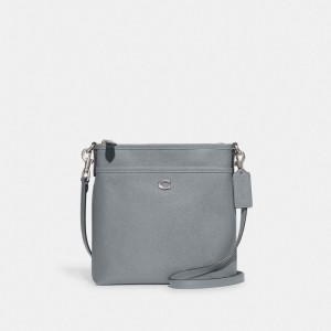 Women Coach Kitt Messenger Crossgrain Leather Crossbody Bags Grey Blue | IN_CH57679