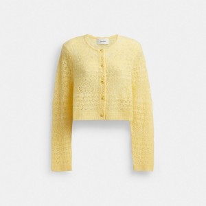 Women Coach Lace Knit Cardigan Yellow | IN_CH97013