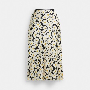 Women Coach Long Floral Midi Skirt Black | IN_CH66089