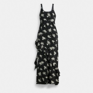 Women Coach Long Floral Ruffle Dress Multicolor | IN_CH62106