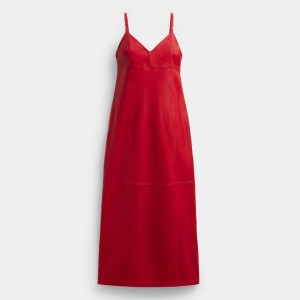 Women Coach Long Leather Dress Red | IN_CH17684