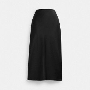 Women Coach Long Satin Midi Skirt Black | IN_CH62309