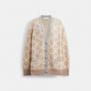 Women Coach Long Signature Cardigan Light Pink | IN_CH64898