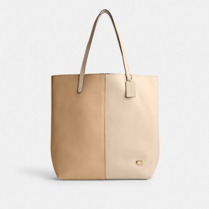 Women Coach North In Colorblock Brass Tote Bag White | IN_CH61074