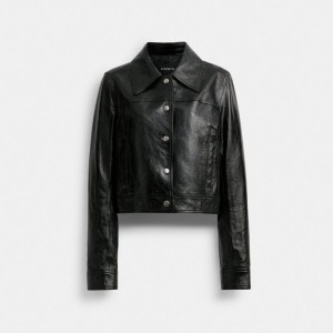Women Coach Patent Leather Jackets Black | IN_CH33971