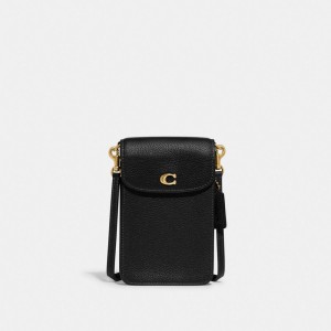 Women Coach Phone Brass Crossbody Bags Black | IN_CH94025