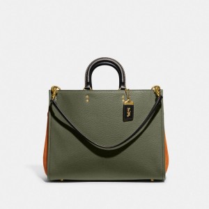 Women Coach Rogue 39 In Colorblock Pebble Leather Handbag Green / Orange | IN_CH72208
