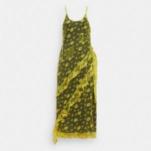 Women Coach Ruffle Lace Dress Yellow | IN_CH70994