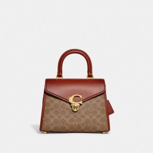Women Coach Sammy Top Handle In Signature Crossbody Bags Brown / Red | IN_CH57757