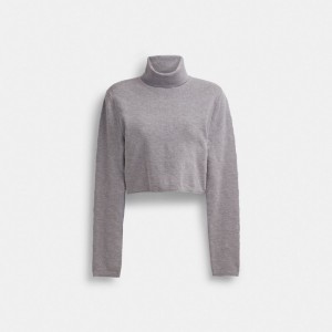Women Coach Signature Cropped Turtleneck Heather Tops Grey | IN_CH32481