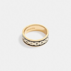 Women Coach Signature Enamel Ring Gold / Black | IN_CH30914
