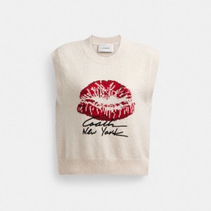 Women Coach Signature Kiss Print Sweaters White | IN_CH89934