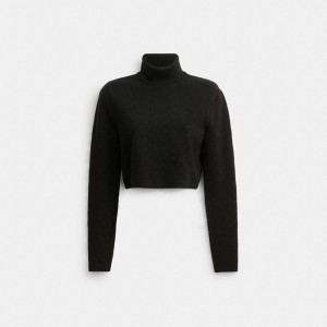 Women Coach Signature Knit Cropped Turtleneck Tops Black | IN_CH14747