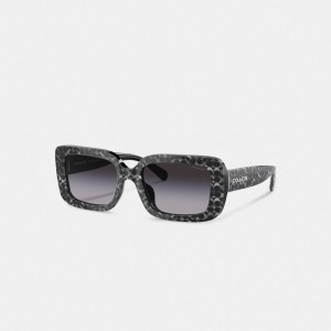 Women Coach Signature Oversized Rectangle Pearlized Signature Sunglasses Silver | IN_CH52424