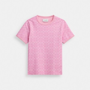 Women Coach Signature Ringer In Organic Cotton Signature T Shirts Pink | IN_CH61953