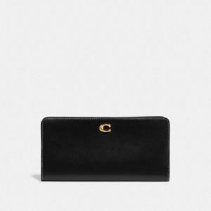 Women Coach Skinny Refined Calf Leather Large Wallets Black | IN_CH60072