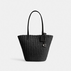 Women Coach Small Straw Tote Bag Black | IN_CH30760