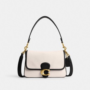 Women Coach Soft Tabby Brass Shoulder Bags White | IN_CH36794