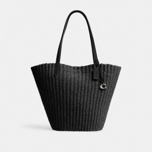 Women Coach Straw Tote Bag Black | IN_CH79206