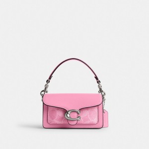 Women Coach Tabby 12 In Signature Crossbody Bags Silver / Pink | IN_CH46522