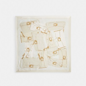 Women Coach Tabby Print Silk Square Chalk Scarf White | IN_CH44508