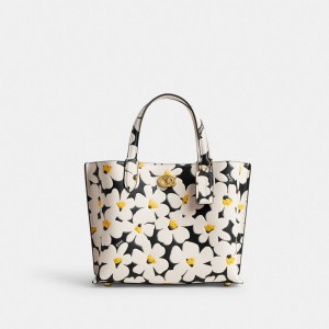 Women Coach Willow 24 With Floral Print Brass Tote Bag Multicolor | IN_CH40049