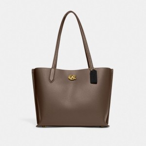 Women Coach Willow Pebble Leather Tote Bag Dark Grey | IN_CH57764