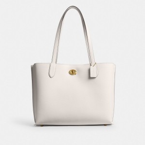 Women Coach Willow Work 38 Brass Tote Bag White | IN_CH81533