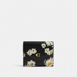 Women Coach Wyn With Floral Print Brass Small Wallets Black Multicolor | IN_CH52077